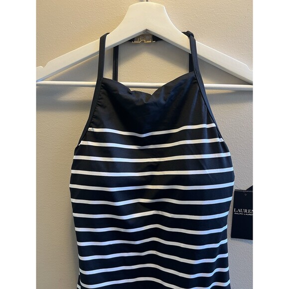 NWT SZ 6 M Ralph Lauren Women Striped One-Piece Designer Swimsuit Black White - Picture 4 of 14